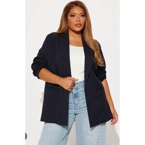 NWT Fashion Nova‎ Dahlia Pinstripe Blazer Navy blue Office Career Open Front XL